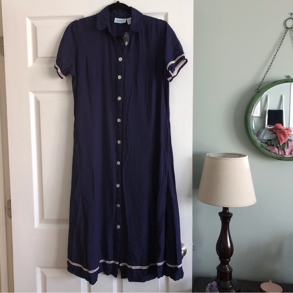 NWOT Vintage National navy full button down shirt dress in size MP